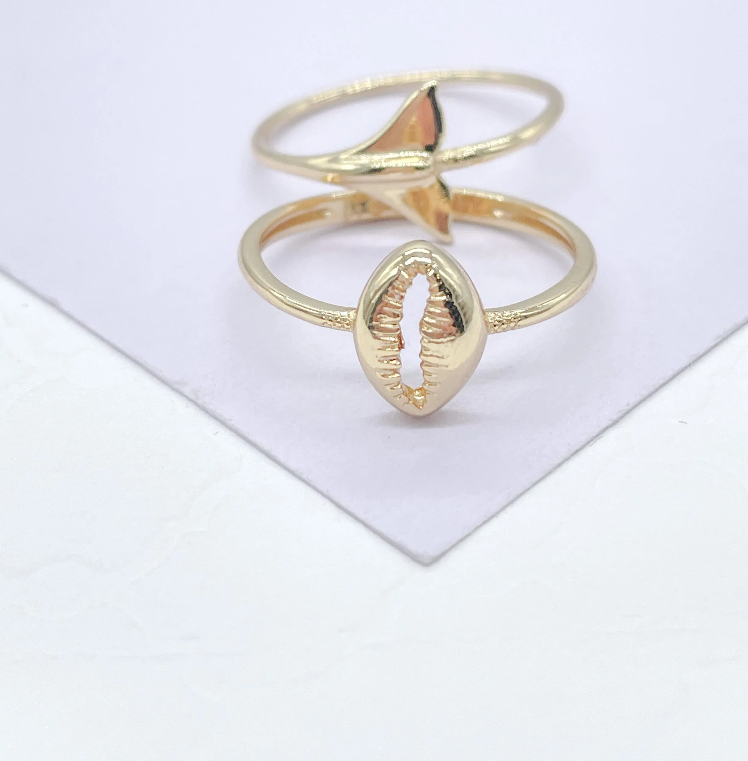 18k Gold Filled Dainty, Conch Shell and Fish Tail Dainty Rings