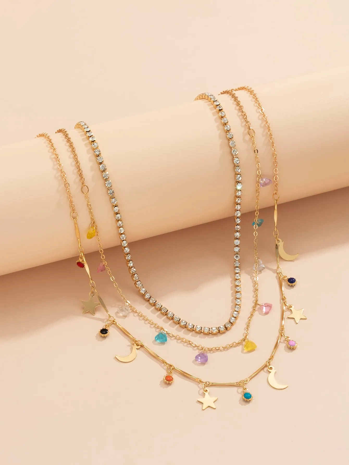 3pcs Moon & Star Charm Necklace for Women Novelty Necklace Creative Necklace
