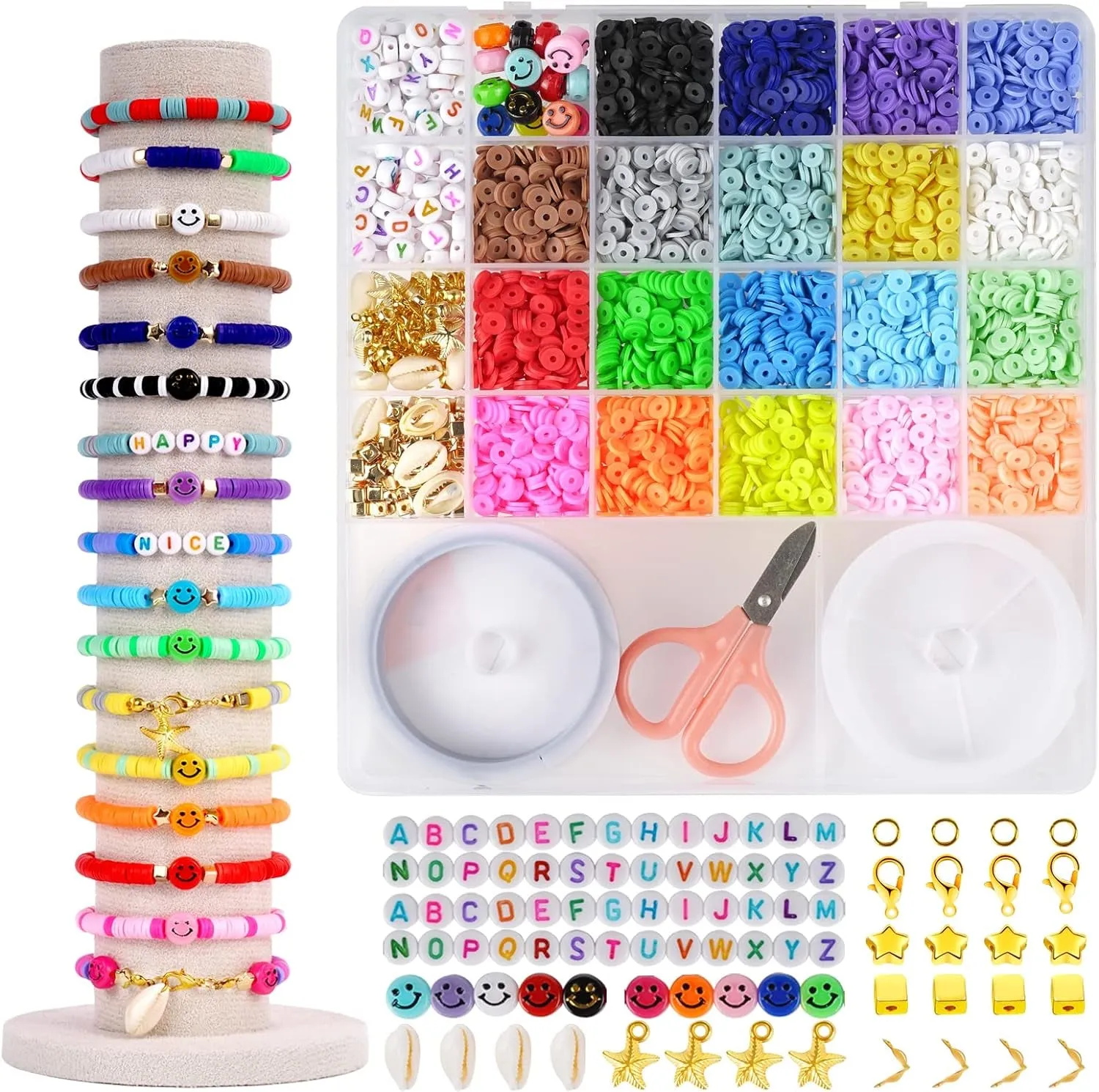 5300 Clay Beads Bracelet Making Aesthetic Kit, Polymer Heishi Preppy Letter Beads for Friendship Bracelet, Pearl Disc Beads Charms for Jewelry Making, DIY Creative Gift for Girls 8-12 Teens