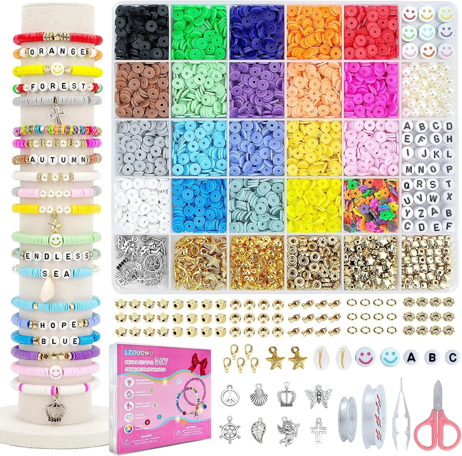 5300 Clay Beads Bracelet Making Aesthetic Kit, Polymer Heishi Preppy Letter Beads for Friendship Bracelet, Pearl Disc Beads Charms for Jewelry Making, DIY Creative Gift for Girls 8-12 Teens