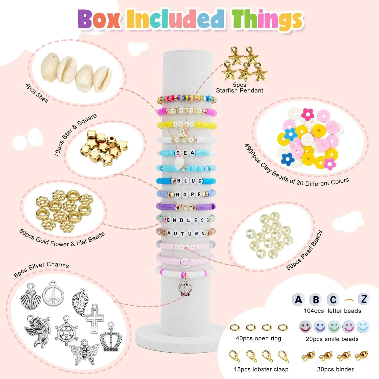 5300 Clay Beads Bracelet Making Aesthetic Kit, Polymer Heishi Preppy Letter Beads for Friendship Bracelet, Pearl Disc Beads Charms for Jewelry Making, DIY Creative Gift for Girls 8-12 Teens