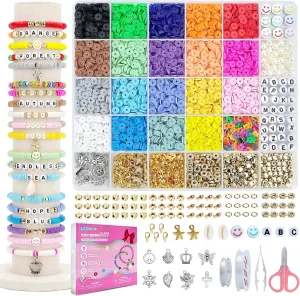 5300 Clay Beads Bracelet Making Aesthetic Kit, Polymer Heishi Preppy Letter Beads for Friendship Bracelet, Pearl Disc Beads Charms for Jewelry Making, DIY Creative Gift for Girls 8-12 Teens