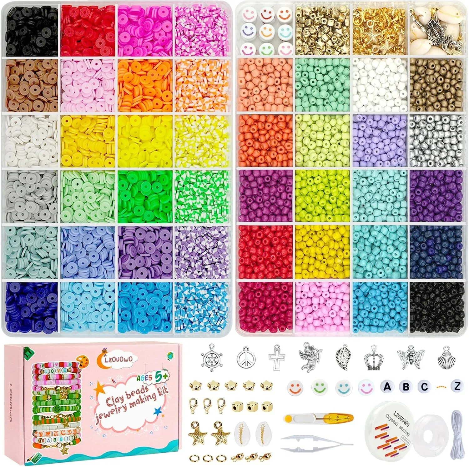 5300 Clay Beads Bracelet Making Aesthetic Kit, Polymer Heishi Preppy Letter Beads for Friendship Bracelet, Pearl Disc Beads Charms for Jewelry Making, DIY Creative Gift for Girls 8-12 Teens