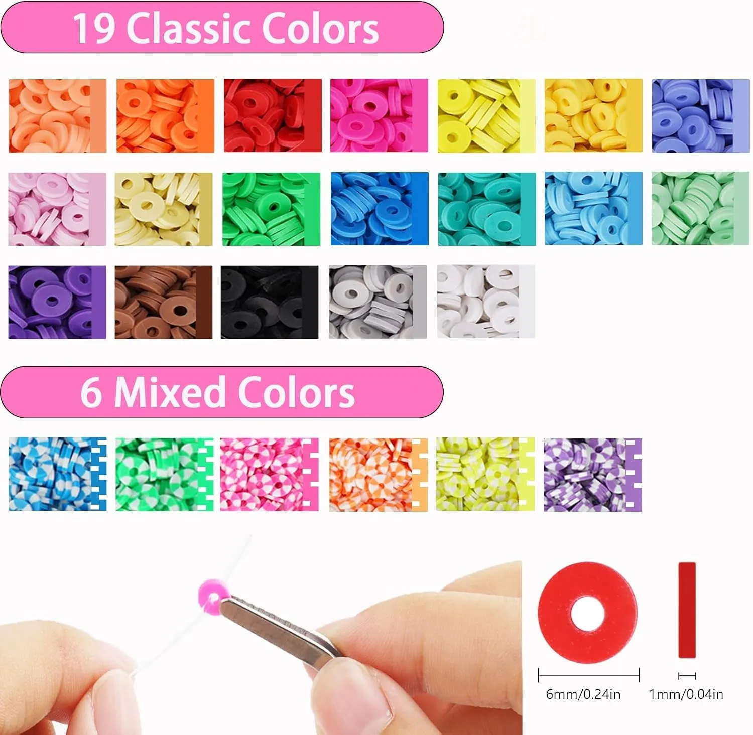 6100 Polymer Clay Beads for Bracelets Making Aesthetic Kit 24 Colors Flat Heishi Beads for Jewelry Making DIY Set with Letter Beads, Smile Face Beads and Charms for Cretive Gift