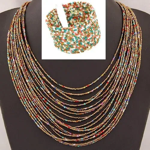 Acrylic Bead Jewelry Sets: Fashionable Necklaces and Bangles for Women - Multicolor Necklace New Jewelry Set