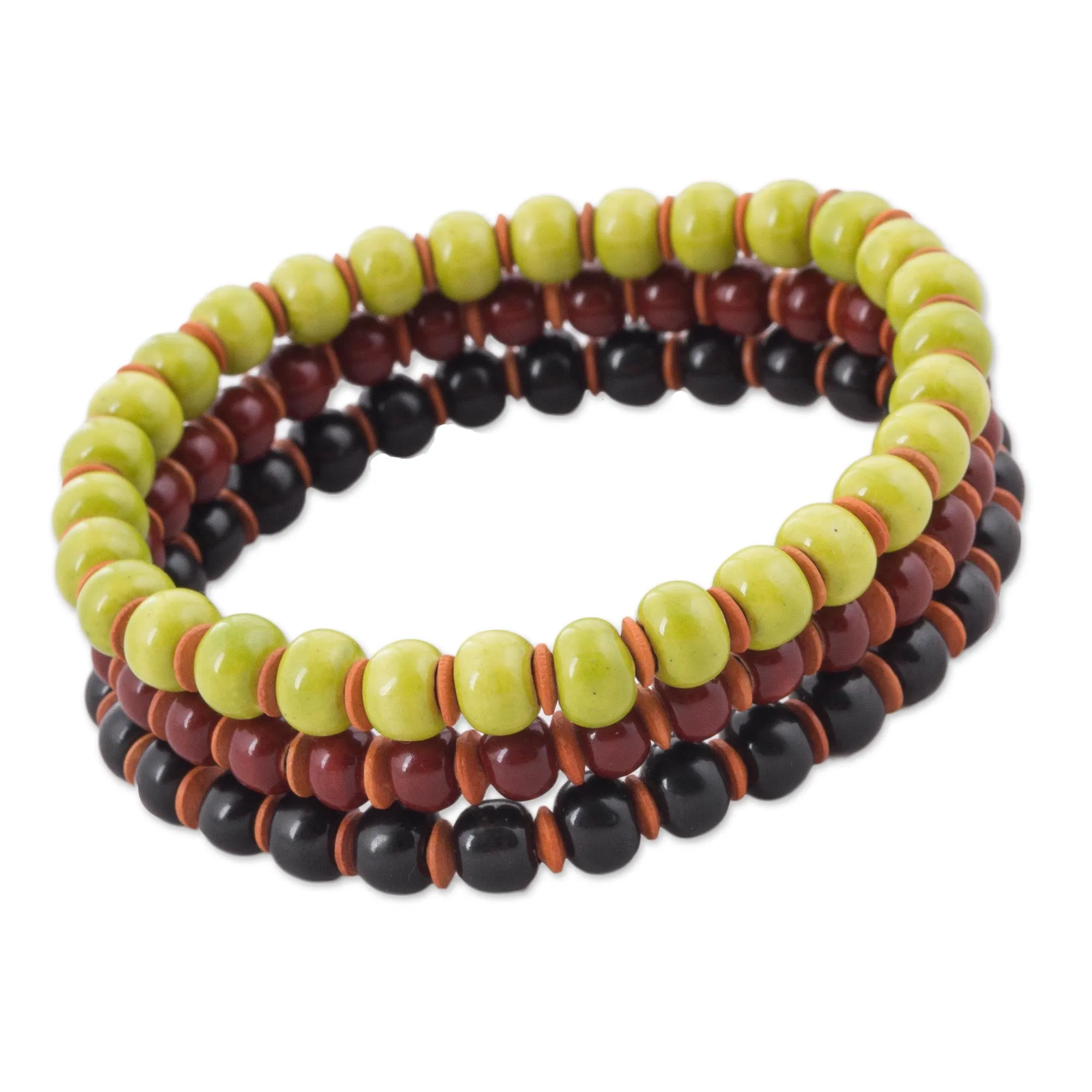 Autumn Spirit Three Ceramic Bracelets in Chartreuse Russet and Black