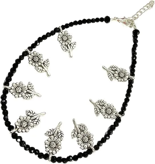Black Bead Crystal Charm Anklet Bracelet Handmade Simple Summer Beach Waterproof Ankle Foot Chain Bracelets for Women Minimalist Jewelry Adjustable