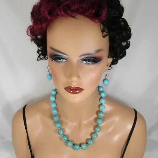 Chunky Turquoise Necklace  Graduated Bead Necklace & Earrings