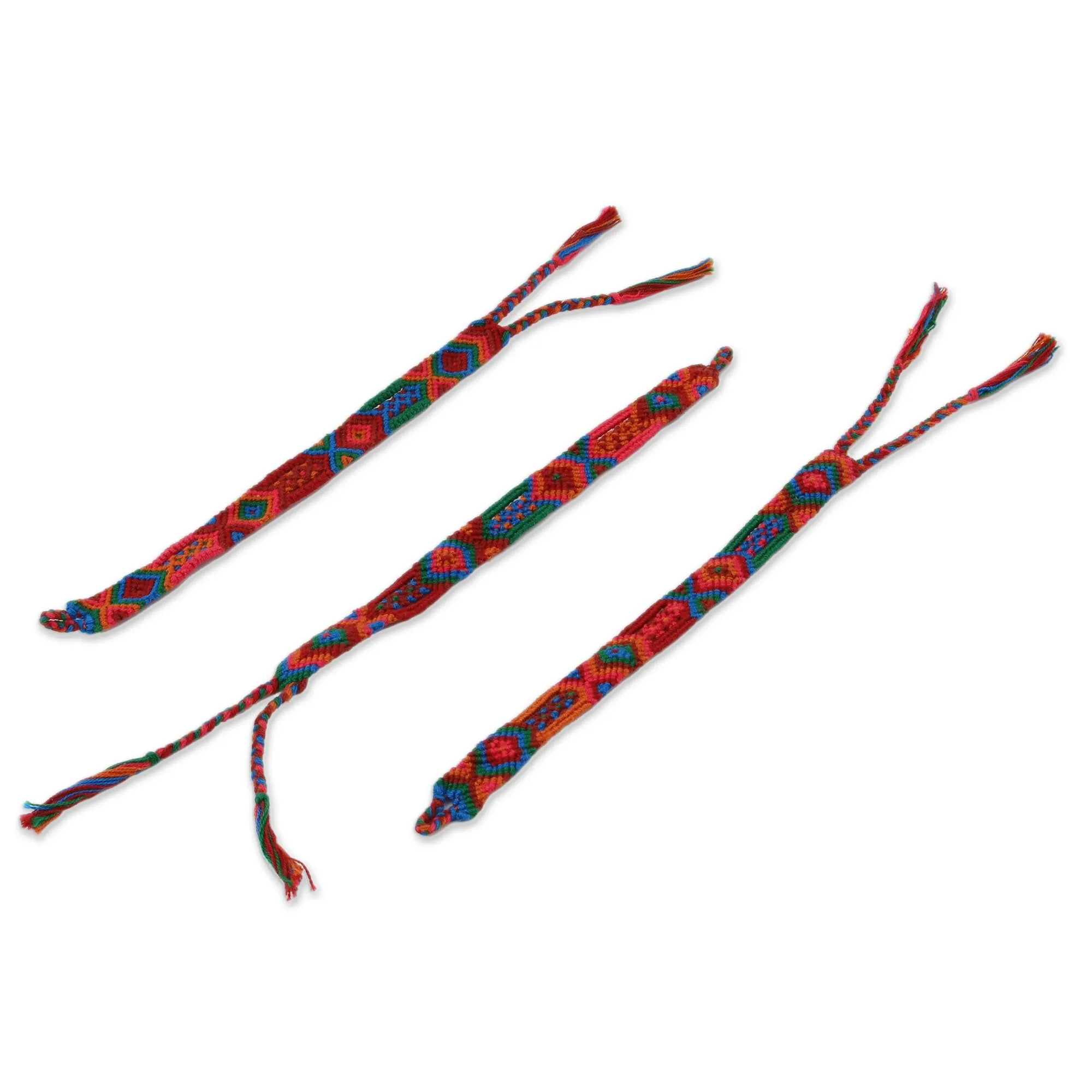 Colorful Cotton Wristband Bracelets from Mexico (Set of 3) - Deep Color | NOVICA