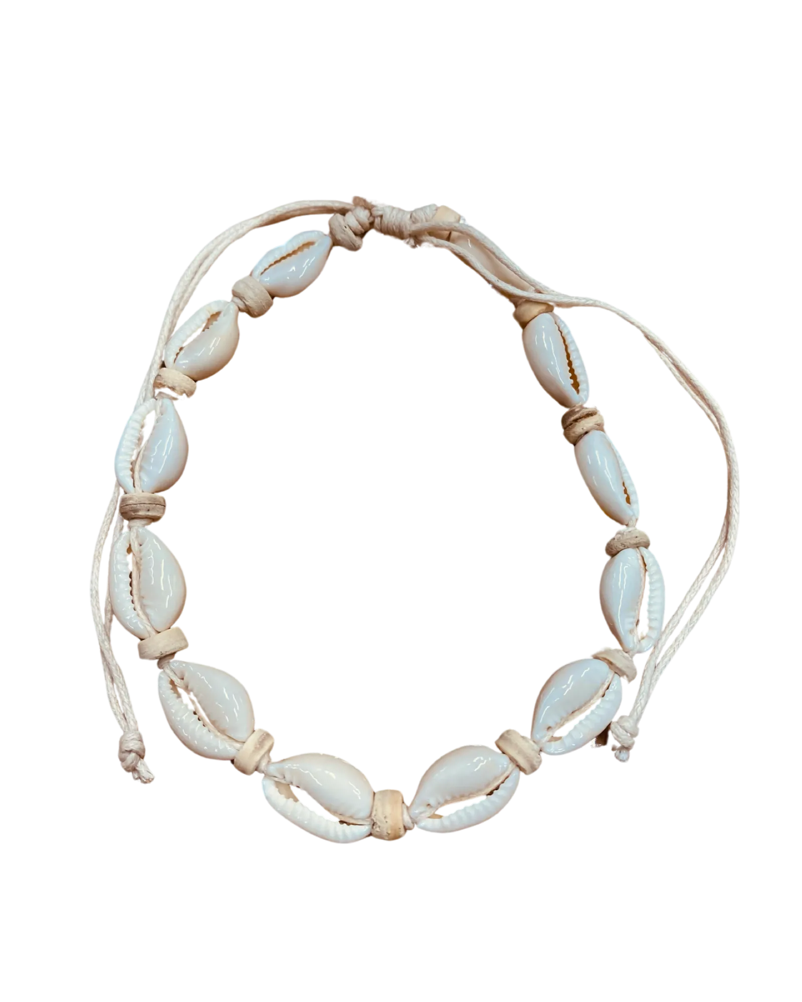 Cowrie Shell & Cream Wood Bead Anklets - Pack 10