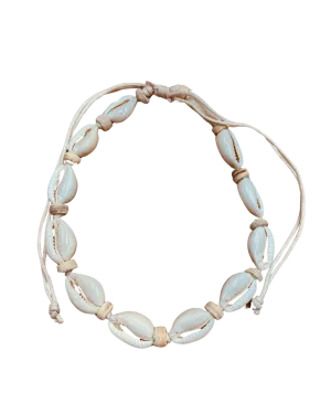 Cowrie Shell & Cream Wood Bead Anklets - Pack 10
