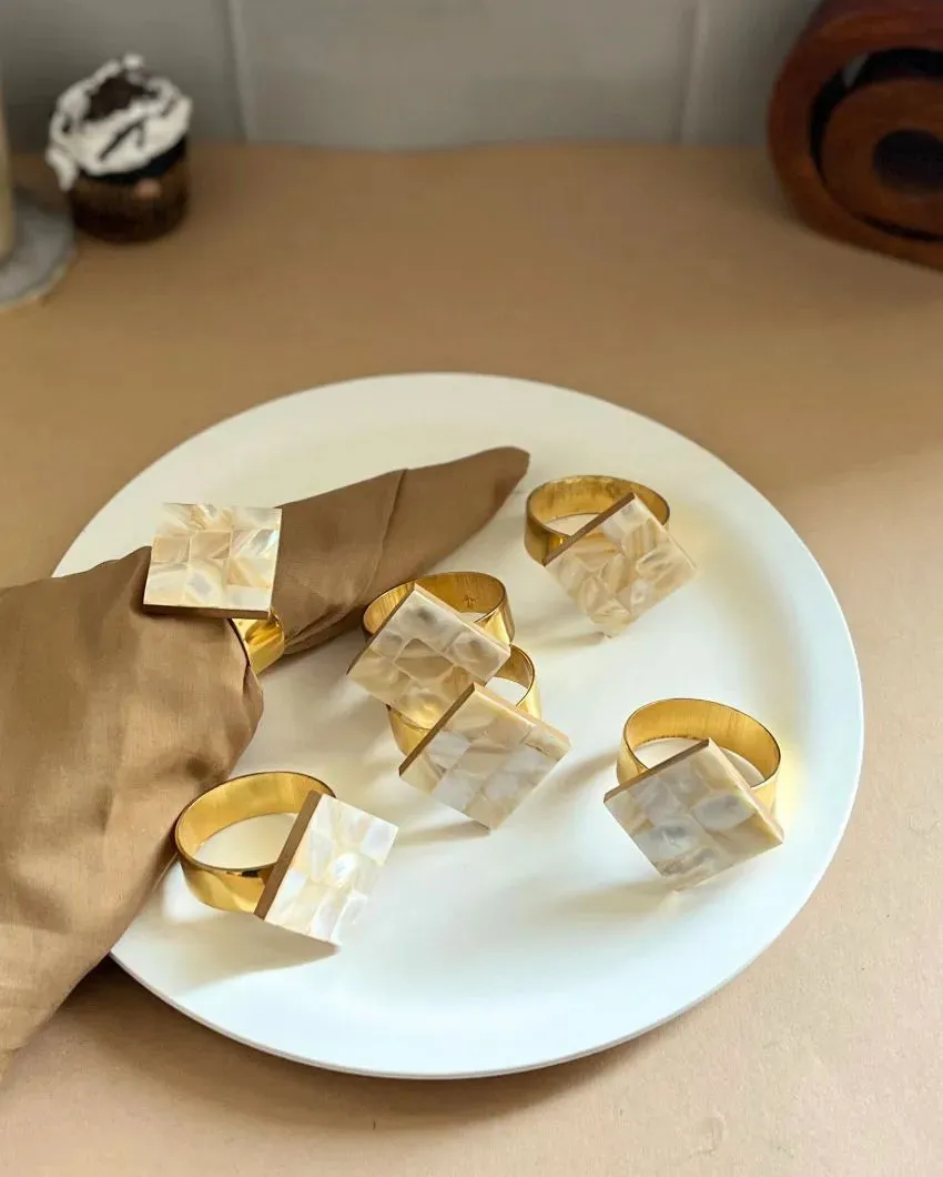 Diamond Mother Of Pearl Napkin Rings | Set Of 6