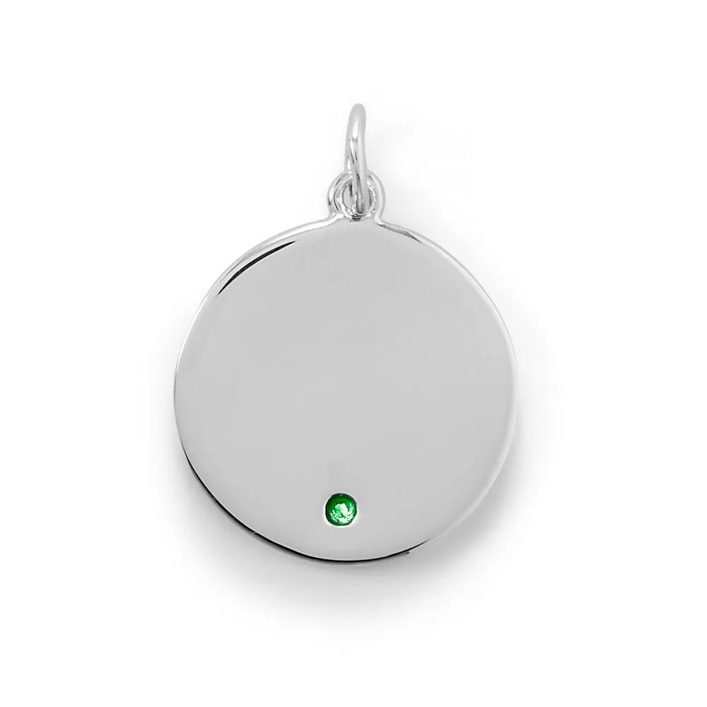 Engravable Rhodium Plated CZ Pendant - May Birthstone