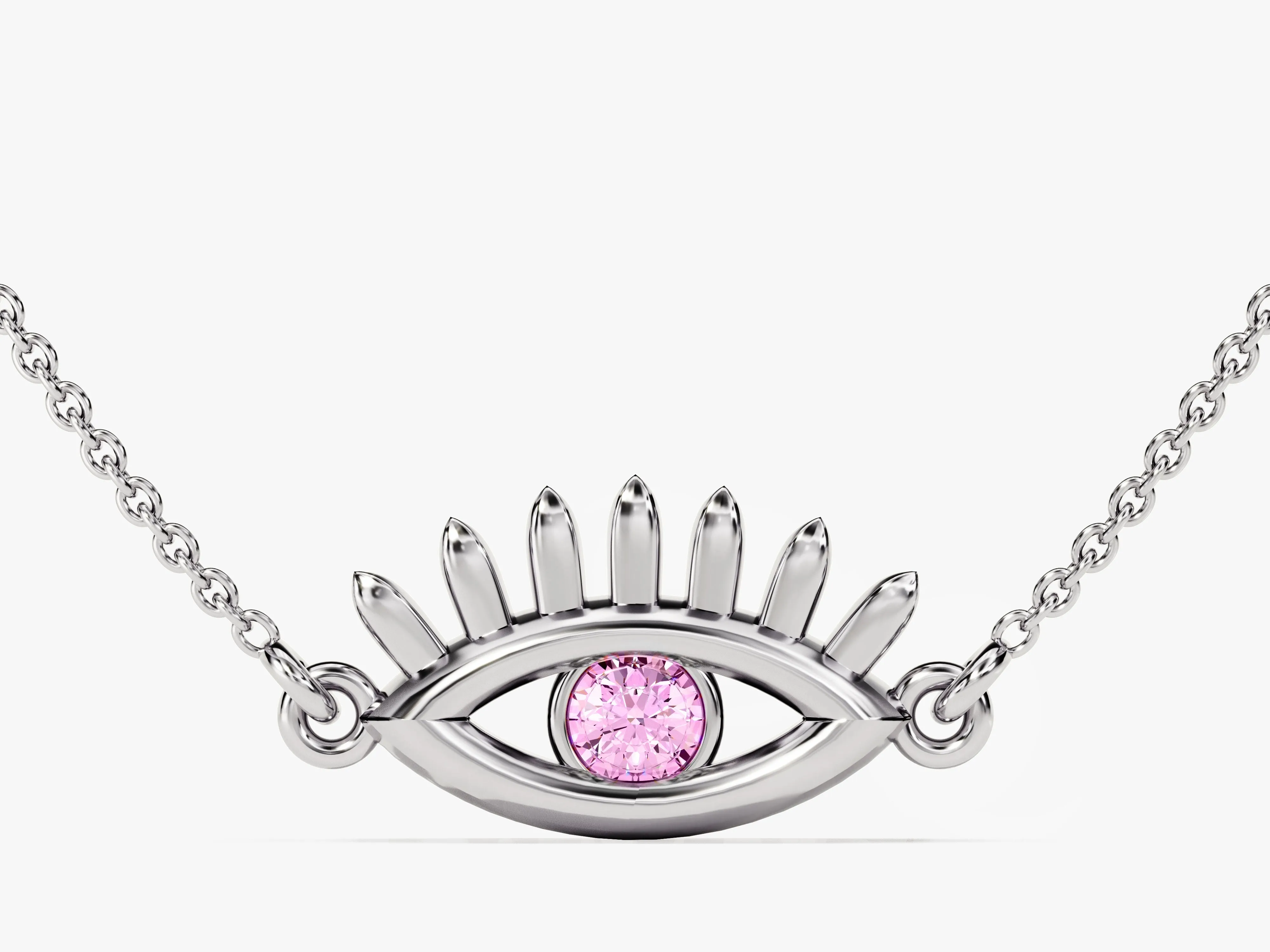 Evil Eye Birthstone Necklace in 14k Solid Gold