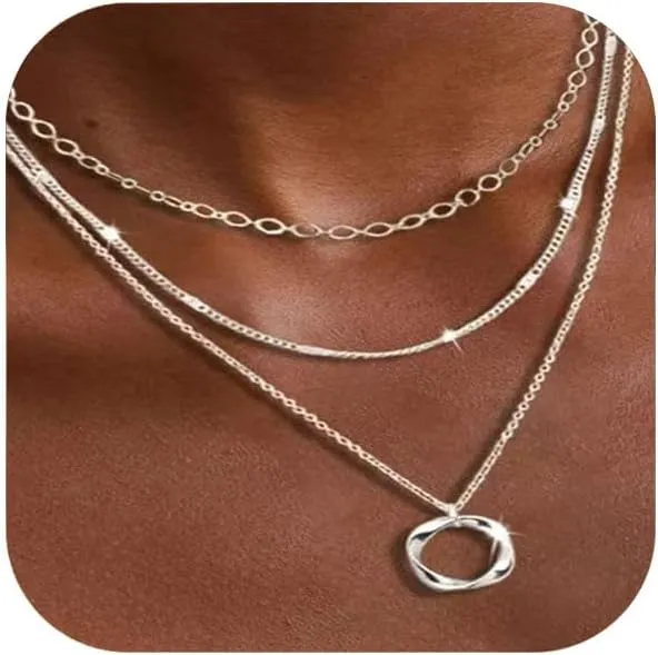 Exceptional Standard Gold Layered Necklaces for Women 14k Gold Plated Dainty Stackable Choker Necklace Set Trendy Layering Circle Paperclip Chain Cute Pendant Jewelry for Women