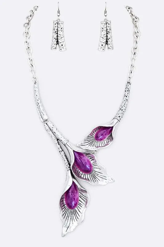 Flower Metal Statement Necklace Set