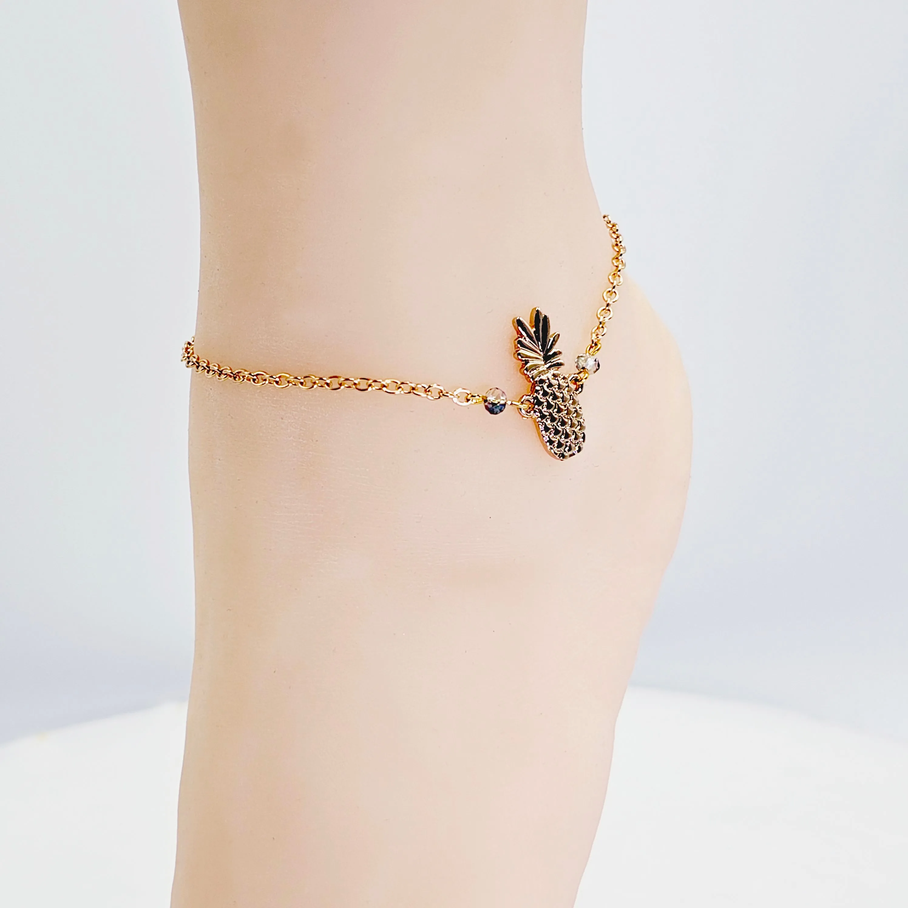 Gold Pineapple Anklet With Glass Bead Accents. Ankle Bracelet. Alternative Lifestyle Jewelry