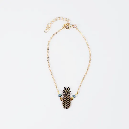Gold Pineapple Anklet With Glass Bead Accents. Ankle Bracelet. Alternative Lifestyle Jewelry