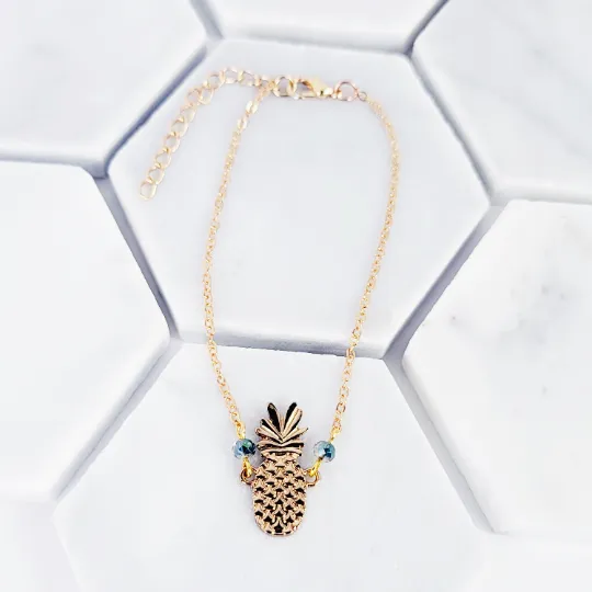Gold Pineapple Anklet With Glass Bead Accents. Ankle Bracelet. Alternative Lifestyle Jewelry