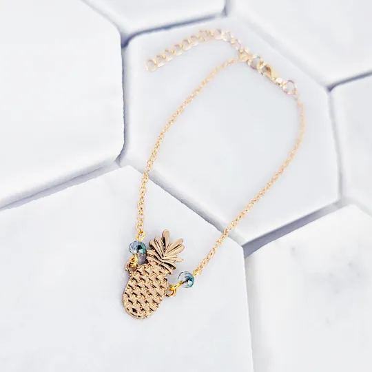 Gold Pineapple Anklet With Glass Bead Accents. Ankle Bracelet. Alternative Lifestyle Jewelry