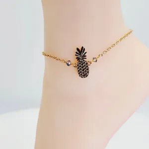 Gold Pineapple Anklet With Glass Bead Accents. Ankle Bracelet. Alternative Lifestyle Jewelry
