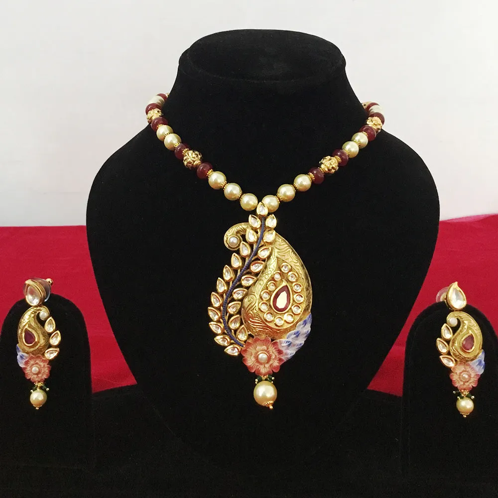 Gold Plated Bridal Premium Kundan Pendant Set (D78)