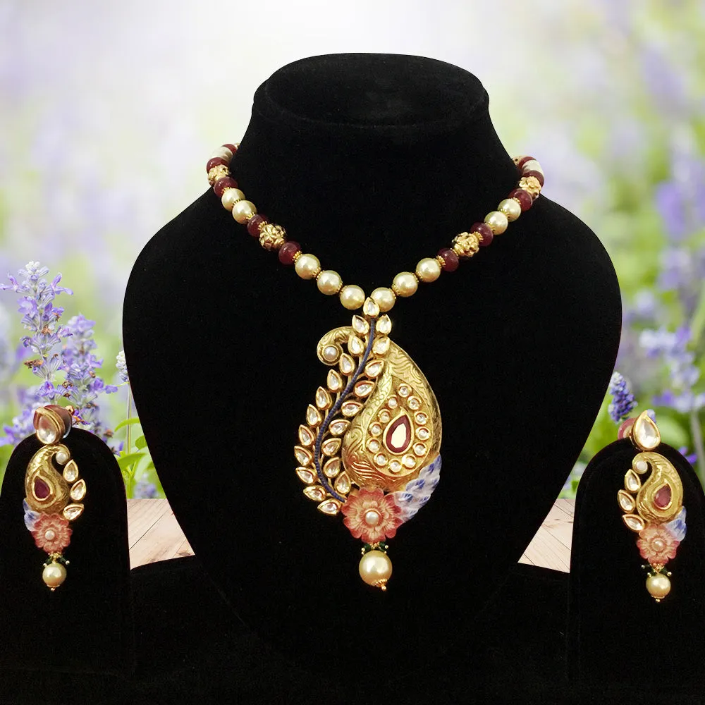 Gold Plated Bridal Premium Kundan Pendant Set (D78)