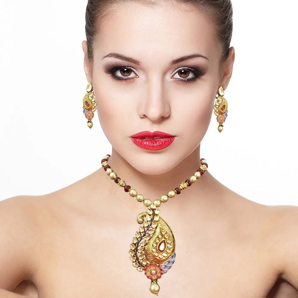 Gold Plated Bridal Premium Kundan Pendant Set (D78)