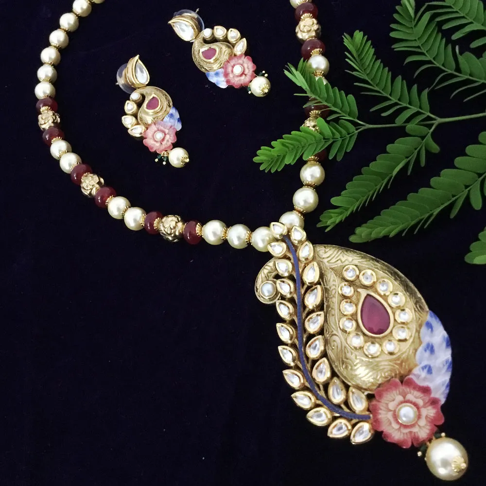 Gold Plated Bridal Premium Kundan Pendant Set (D78)