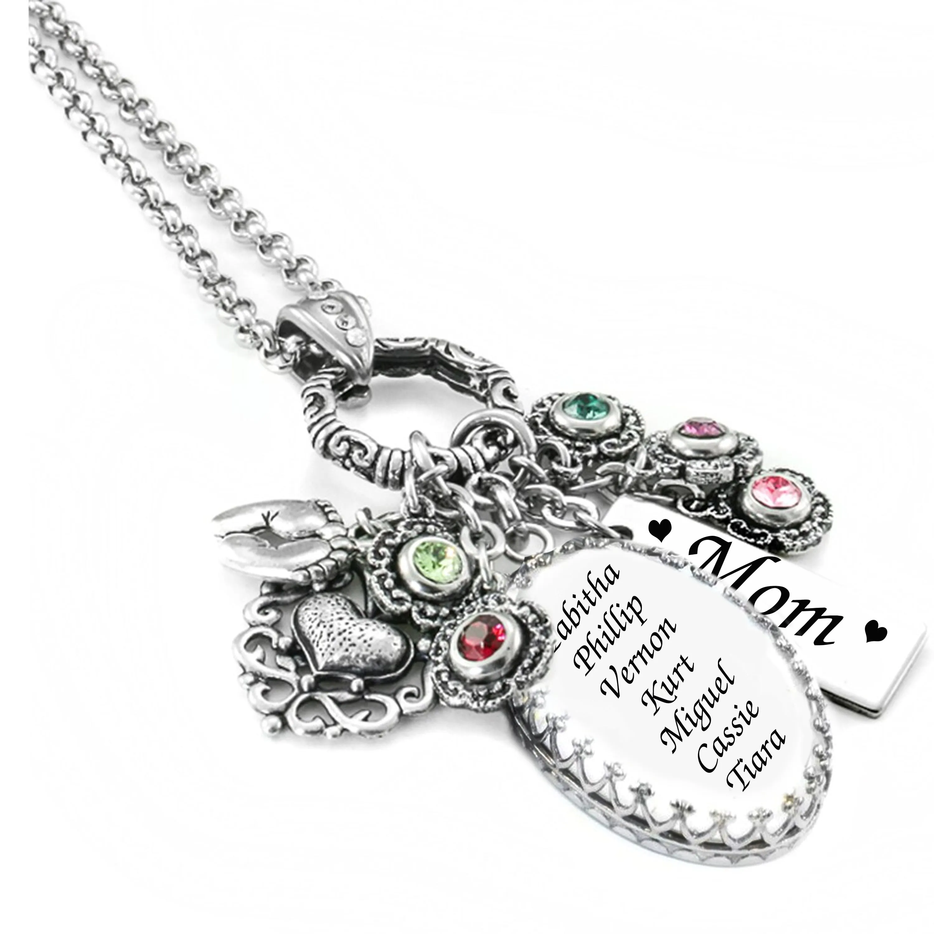 Grandma Necklace with Birthstones with Personalized Engraving