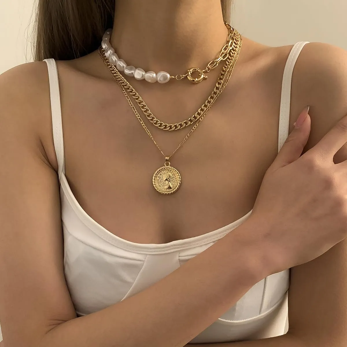 Long tiantian Layered Necklaces for Women Western Jewelry for Women Stack Coin Necklace Country Necklace Trendy Boho Summer Beach Vacation Accessories