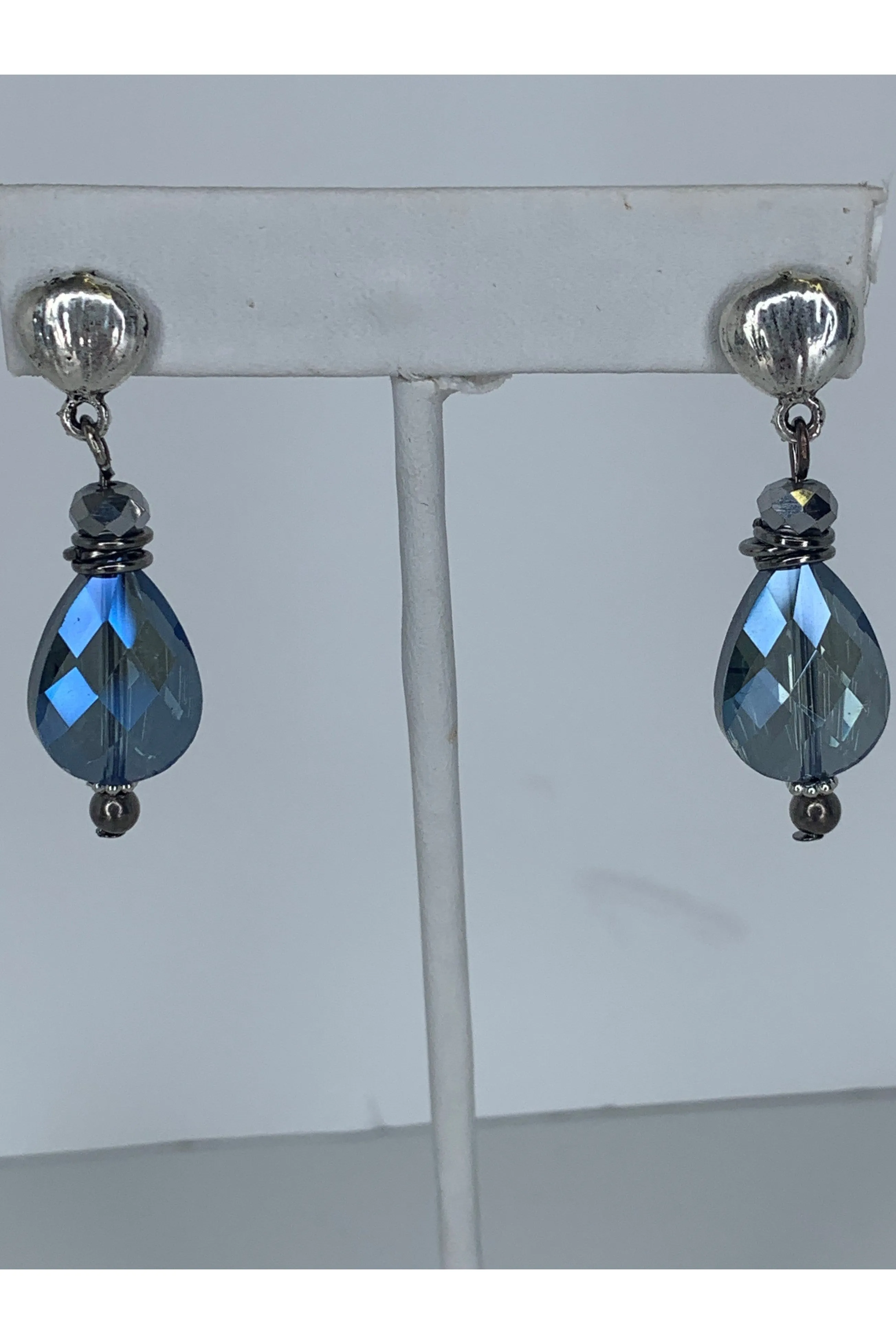 Lost And Found Silver And Navy Crystal Drop Earring
