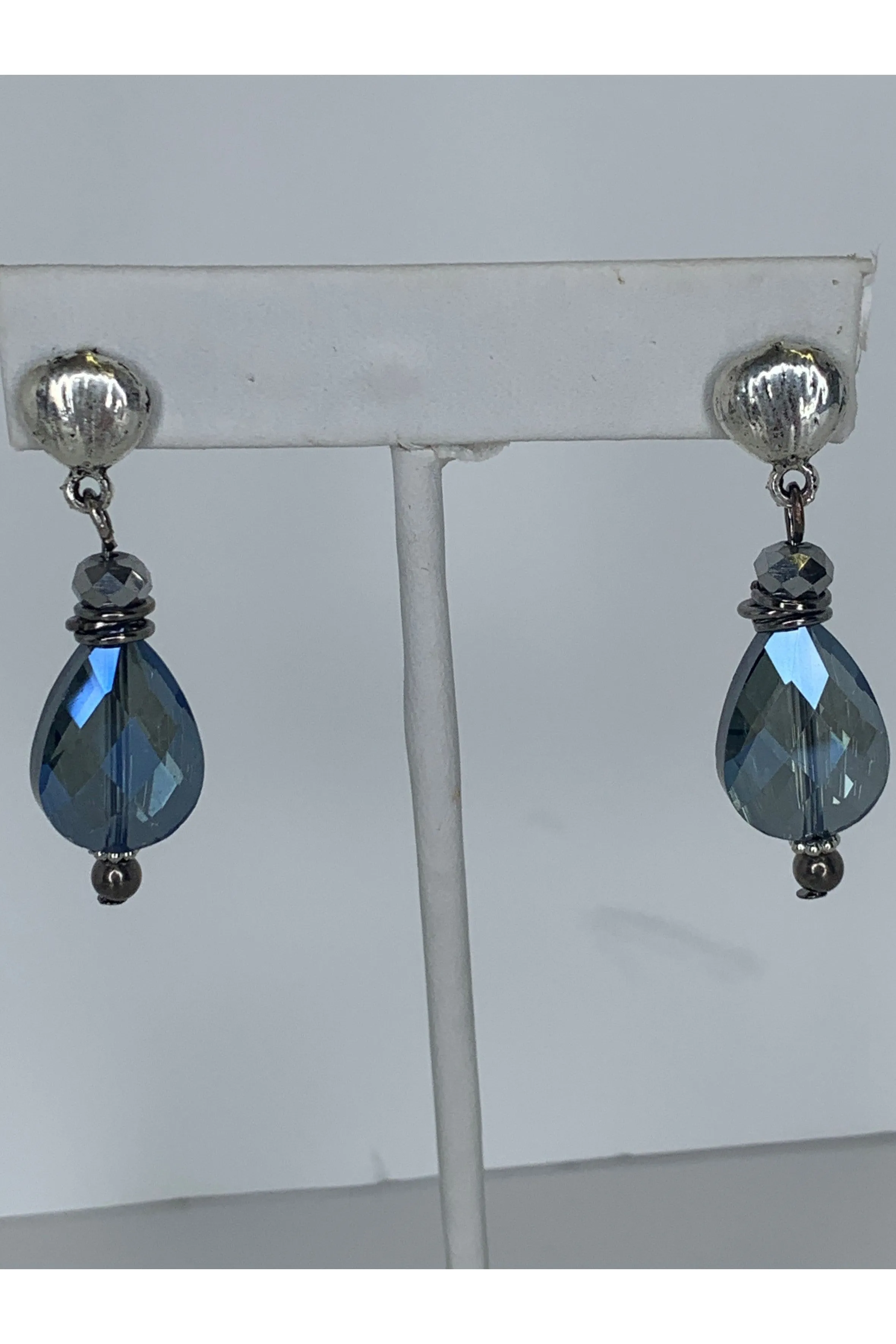 Lost And Found Silver And Navy Crystal Drop Earring