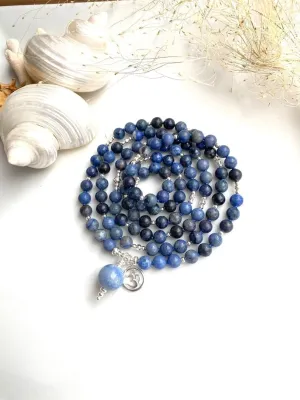Natural dumortierite 6mm 108 Mala Beads, Spiritual, Meditation Beads, Reiki, Japa Mala, Buddhist Prayer Beads, Yoga Bracelet, healing beads LKMALA-RRGU-3473
