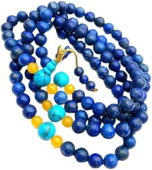 Natural lapis, turquoise,topaz 5,7,8mm 108 Mala Beads, Spiritual, Meditation Beads, Reiki, Japa Mala, Buddhist Prayer Beads, Yoga Bracelet, healing beads LKMALA-RRGU-1606