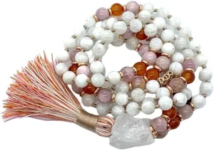 Natural Moonstone Carnelian & Kunzite 8mm 108 Mala Beads, Spiritual, Meditation Beads, Reiki, Japa Mala, Buddhist Prayer Beads, Yoga Bracelet, healing beads LKMALA-RRGU-1648