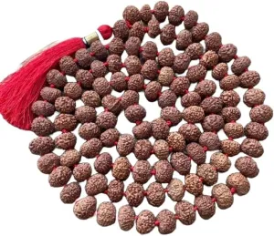 Natural Rudraksha 8mm 108 Mala Beads, Spiritual, Meditation Beads, Reiki, Japa Mala, Buddhist Prayer Beads, Yoga Bracelet, healing beads LKMALA-RRGU-588, 34 inch, brown