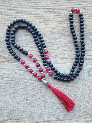 Necklace Wooden Beaded Tassel Mala Onyx