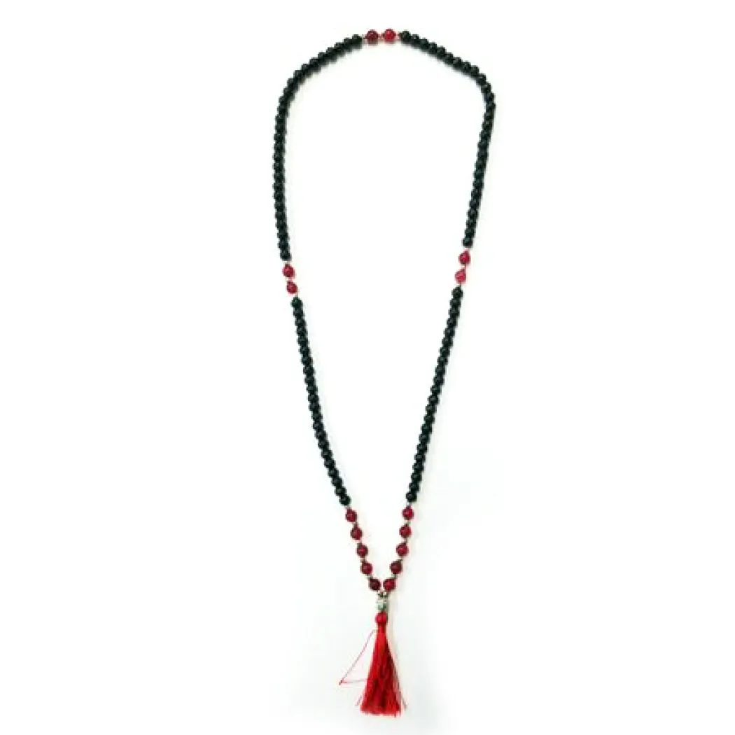 Necklace Wooden Beaded Tassel Mala Onyx