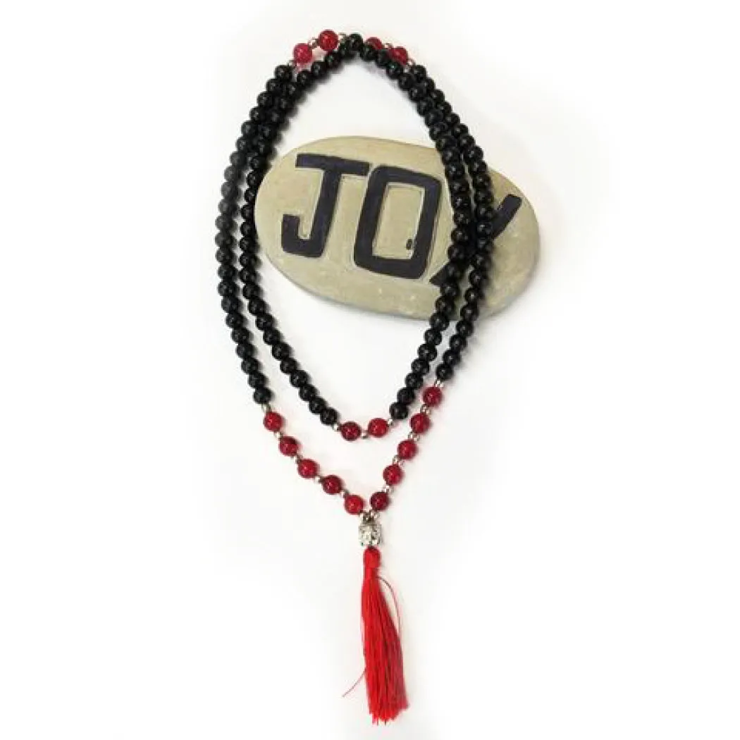 Necklace Wooden Beaded Tassel Mala Onyx