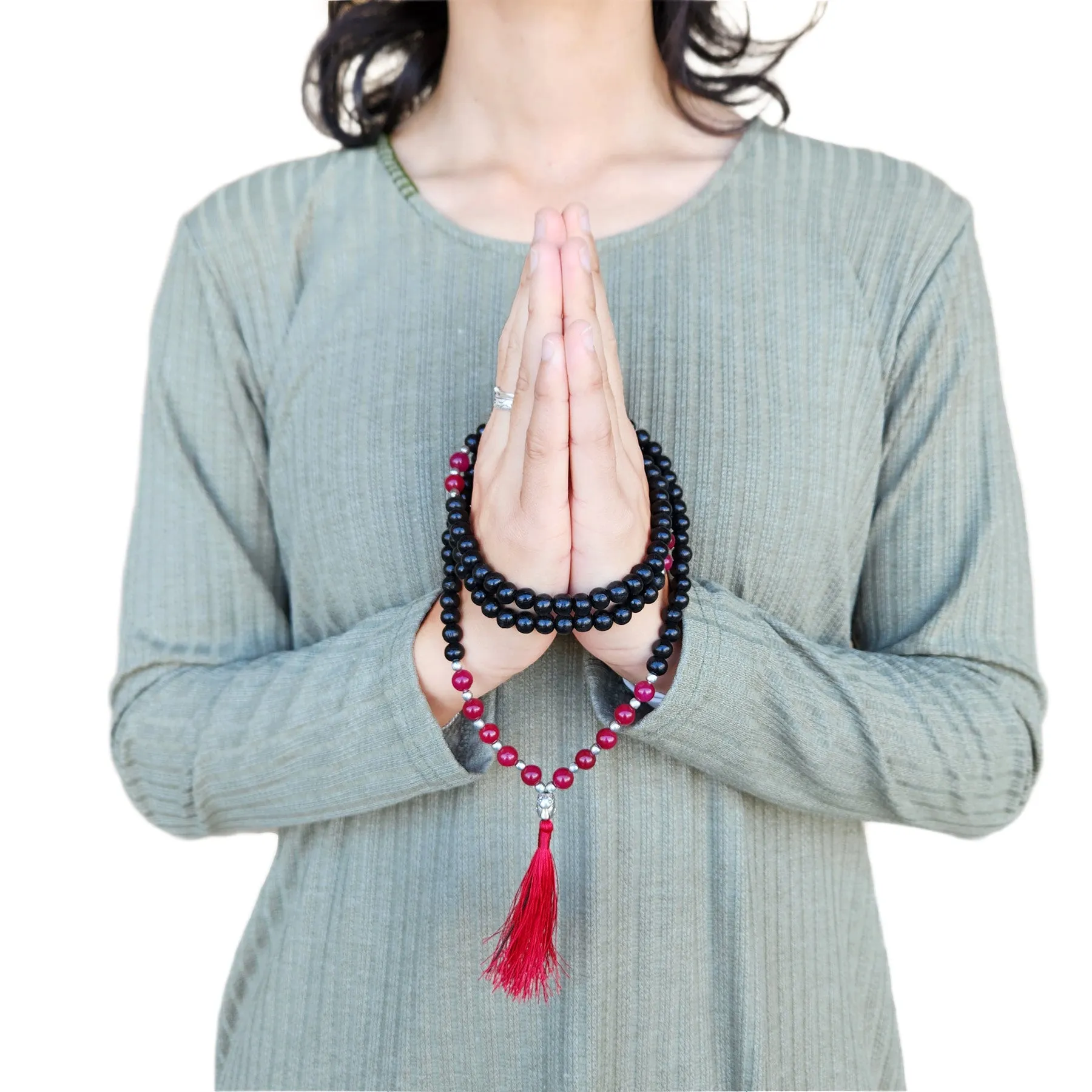 Necklace Wooden Beaded Tassel Mala Onyx