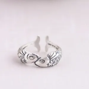 Save the Sea Life Jewelry Ethnic Style 925 Sterling Silver Kissing Fish Ring