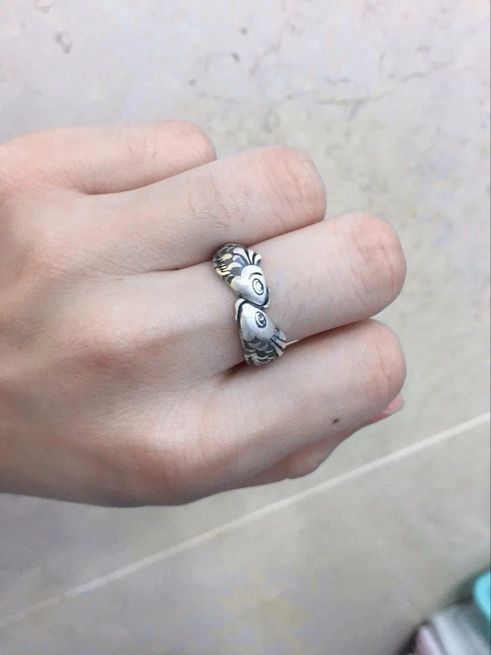 Save the Sea Life Jewelry Ethnic Style 925 Sterling Silver Kissing Fish Ring