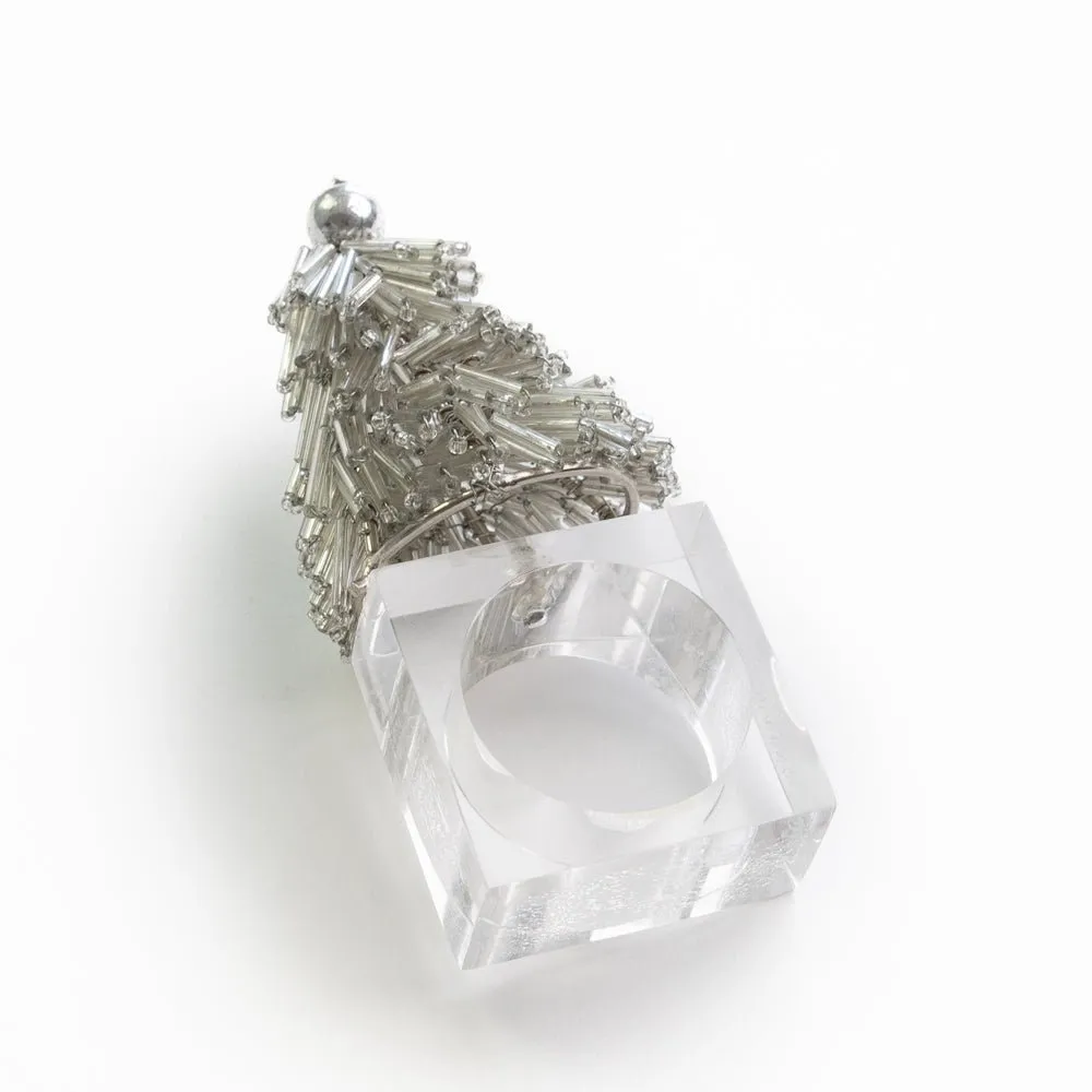 Silver Christmas Tree Beaded Napkin Ring | Set of 4