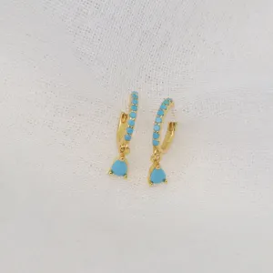 Tash | 18 Gold Plated Sterling Silver Huggies with Turquoise Zircons