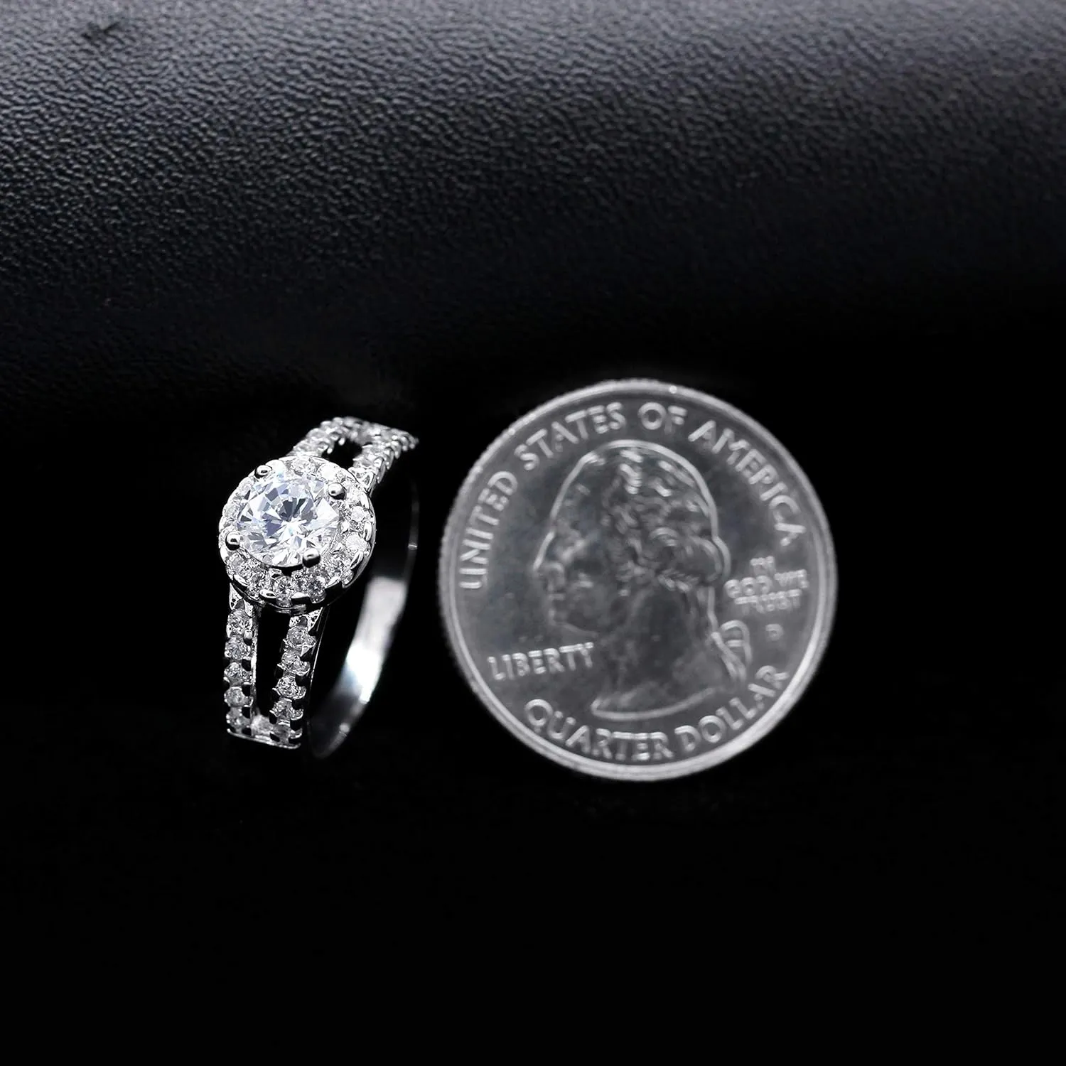 Uloveido Women's 925 Sterling Silver Cubic Zirconia 2 Row Split Shank Ring Wedding Promise Jewelry SJ510