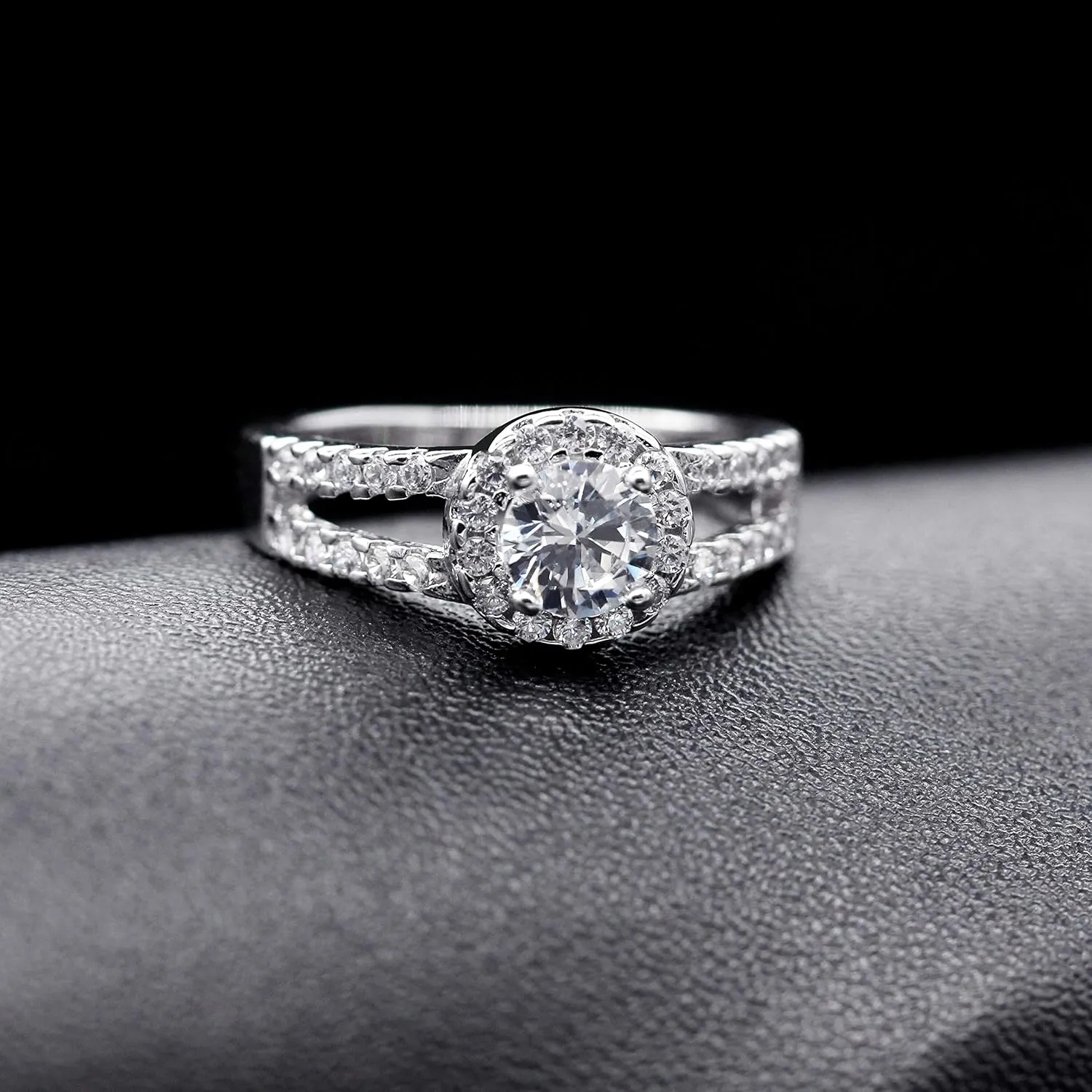 Uloveido Women's 925 Sterling Silver Cubic Zirconia 2 Row Split Shank Ring Wedding Promise Jewelry SJ510