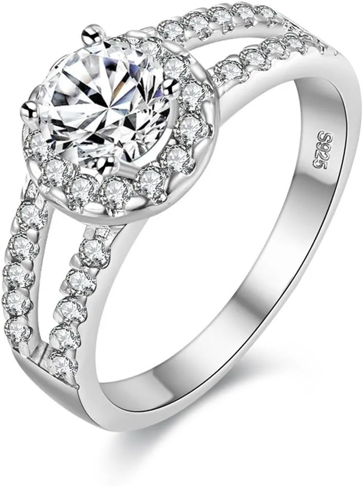 Uloveido Women's 925 Sterling Silver Cubic Zirconia 2 Row Split Shank Ring Wedding Promise Jewelry SJ510