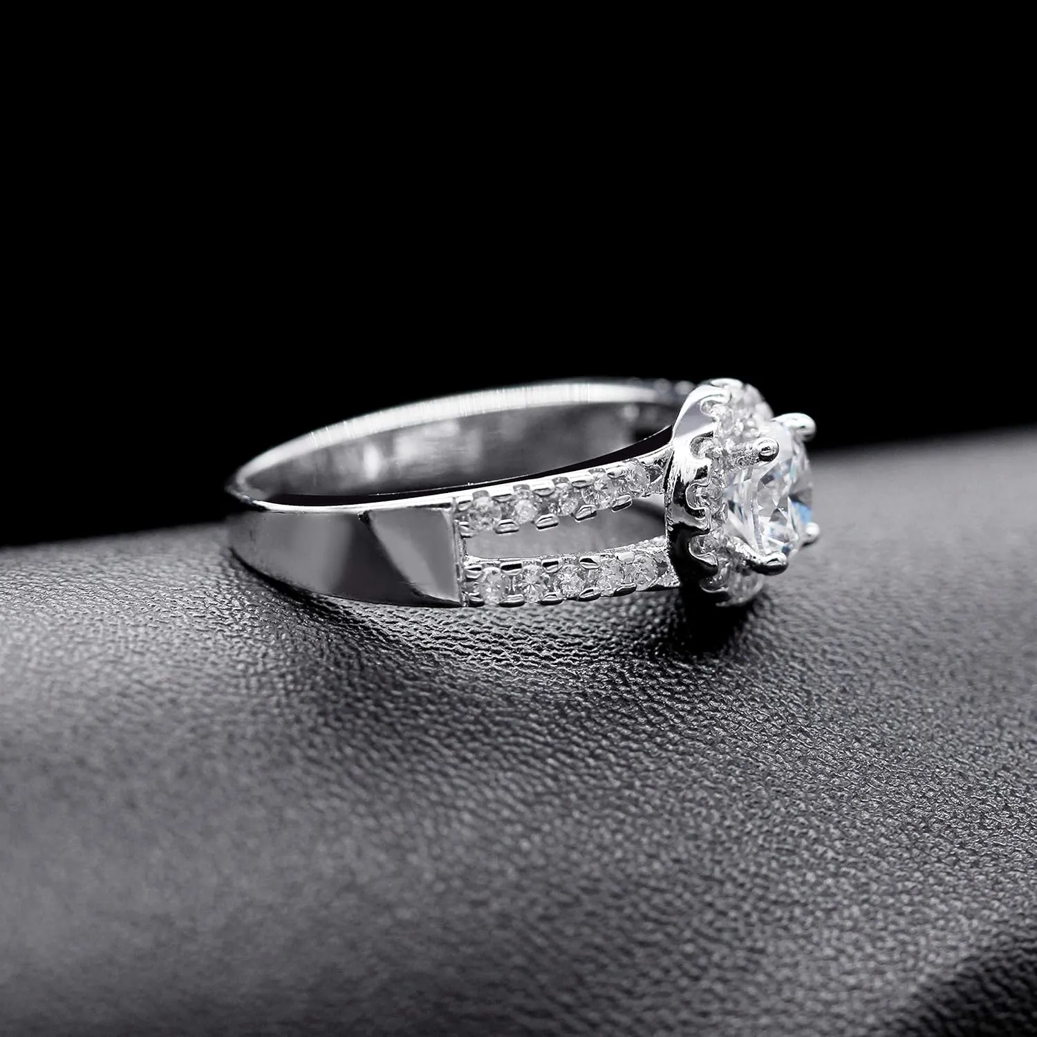 Uloveido Women's 925 Sterling Silver Cubic Zirconia 2 Row Split Shank Ring Wedding Promise Jewelry SJ510