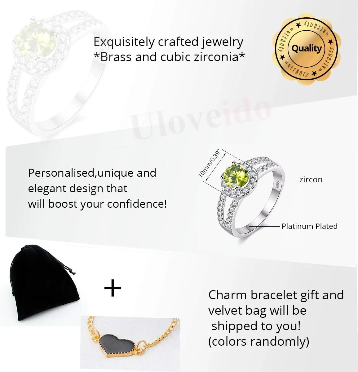 Uloveido Women's 925 Sterling Silver Cubic Zirconia 2 Row Split Shank Ring Wedding Promise Jewelry SJ510